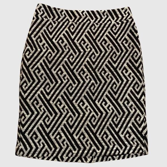 Ann Taylor Geometric Jacquard Woven Pencil Skirt Black & Cream Size 00P - Picture 1 of 8